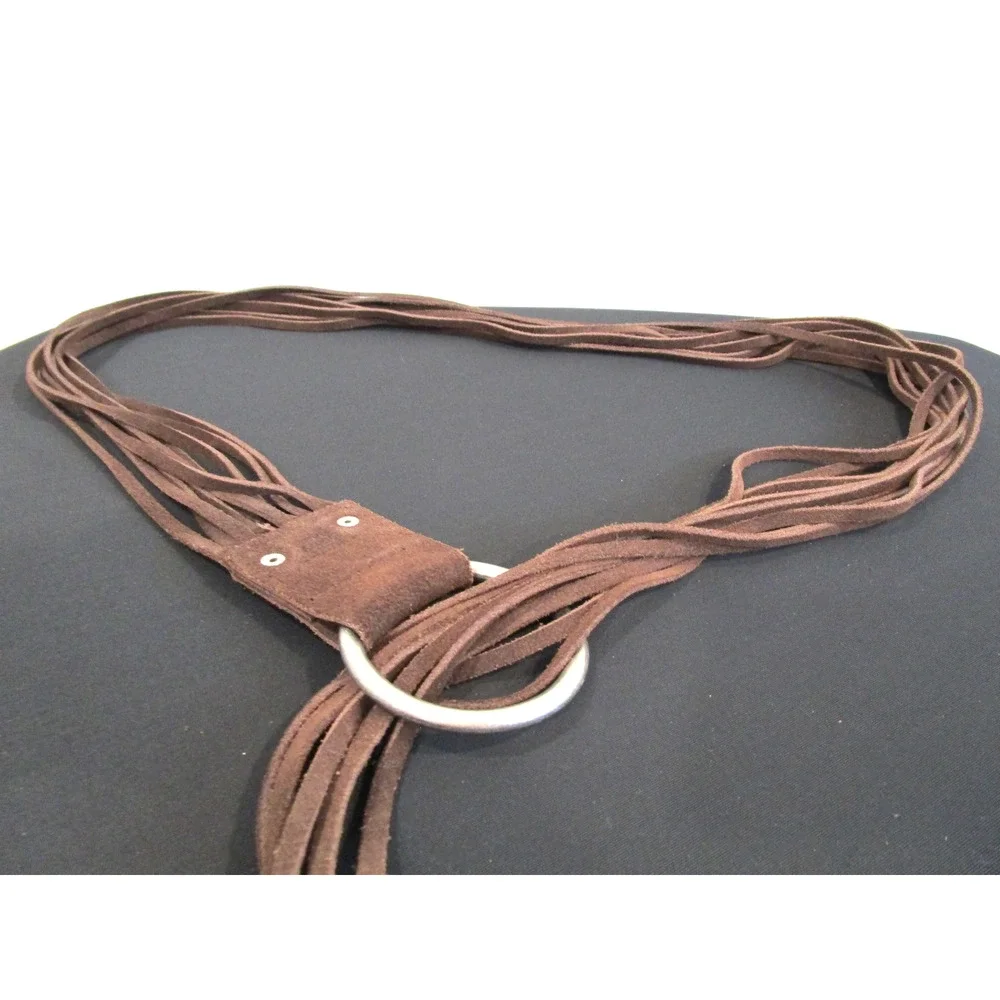 Boho Brown Suede Silver Ring Buckle Fringe Tassel Belt Women Sz One Size